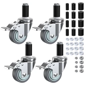 Caster Wheels Locking 3 Inch Expanding Stem Casters, Threaded Swivel Casters ... - Picture 1 of 9