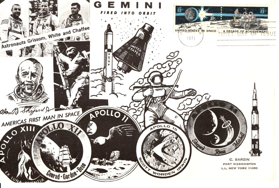 1434-35 Sarzin FDC, Decade of Space Achievements on 6"X9"envelope (Houston,Canc) - Image 1 of 1