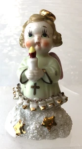 Statuina vintage Natale Ajax Giappone ceramica angelo bambina con candela 4" - Foto 1 di 7