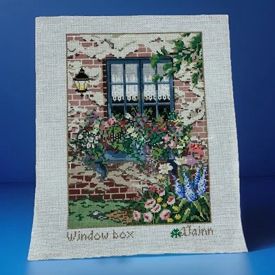 Sandra Gilmore Allain Hand Painted Needlepoint Canvas - Window Box Cottagecore - Image 1 of 4