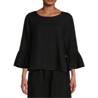 NWT Bryn Walker Black Linen Fran Shirt Size Sm Bell Sleeve Oversized Lagenlook - Image 1 of 4