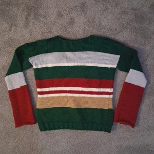 Handarbeit Vintage Wollmischung Oversize breit gestreift Pullover mehrfarbig Hipster Hippie - Bild 1 von 14