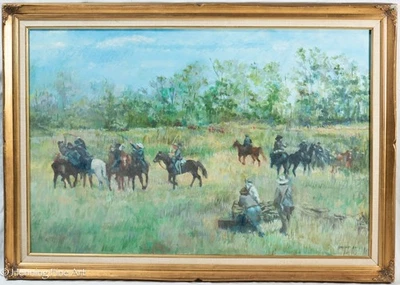 Pintura al óleo impresionista vintage del compromiso del calvario de la guerra civil, ¡hermosa! Foto 1 de 4