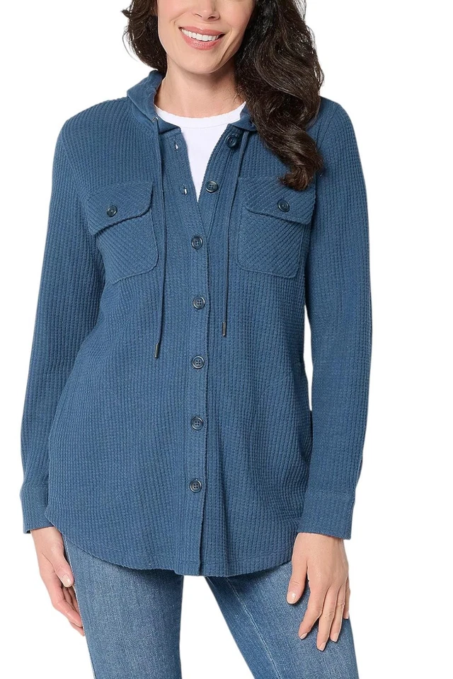 Chaqueta con capucha Belle by Kim Gravel para mujer gruesa gofre azul Foto 1 de 1