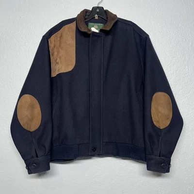 Orvis Shooting Jacket Mens L Navy Shooting Lined Suede Elbow Patch USA Made Vtg - Image 1 of 4