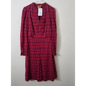 Tory Burch Kleid Judi Damen 4 Langarm Lila Blau Rot - Bild 1 von 13