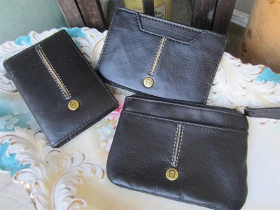 Vintage Etienne AIGNER Black LEATHER ID Coin Card Wallet Purse Address Book LOT - Image 1 of 3