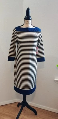 Isaac Mizrahi Dress Size Med Boat Neck Striped Navy Blue - Blk - White Nautical - Image 1 of 4