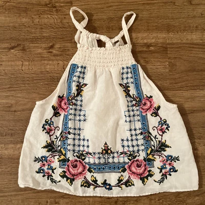 Gravata Free People torta de mel mistura de linho bordada bordado ponto de agulha floral tamanho XS - Imagem 1 de 4