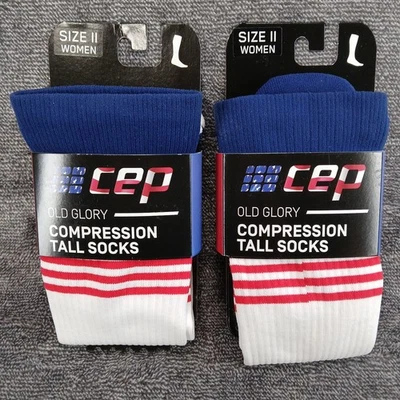 CEP Compression Tall Socks Old Glory White Red Blue Recovery 2 Pair Size II New - Image 1 of 4