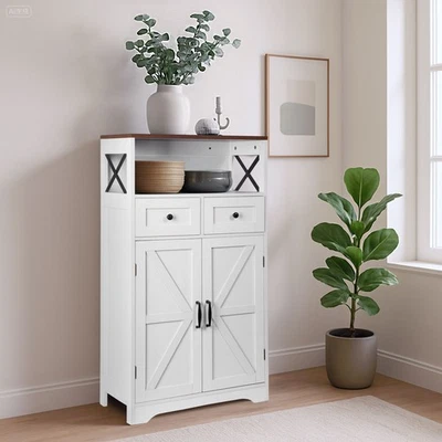 White Storage Cabinet with Doors & Drawers Freestanding Kitchen Pantry Cabinet - Image 1 of 4