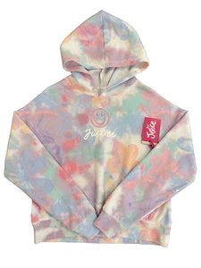 Justice Multi Flower Smiley Fleece Hoodie Pullover Sweatshirt Girls M 10 NWT NEW - Picture 1 of 13