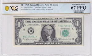 1963 $1 FRN St. Louis FR-1900 H PCGS Superb Gem UNC 67 PPQ Mule - Picture 1 of 2