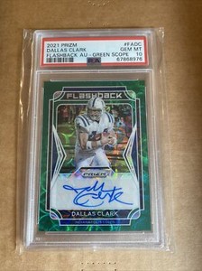 2021 Panini Prizm Flashback Autograph Dallas Clark Green Scope /49 Auto PSA 10
