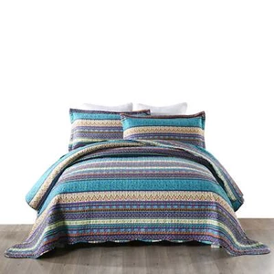 3PCS Boho Striped Quilt Set Bedspread Set Sheets Are Lightweight and Comfortable - Picture 1 of 16