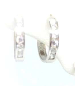 10KT WHITE GOLD Cubic Zirconia 10MM Tiny Huggies Earrings Gift Box FREE SHIPPING - Picture 1 of 5