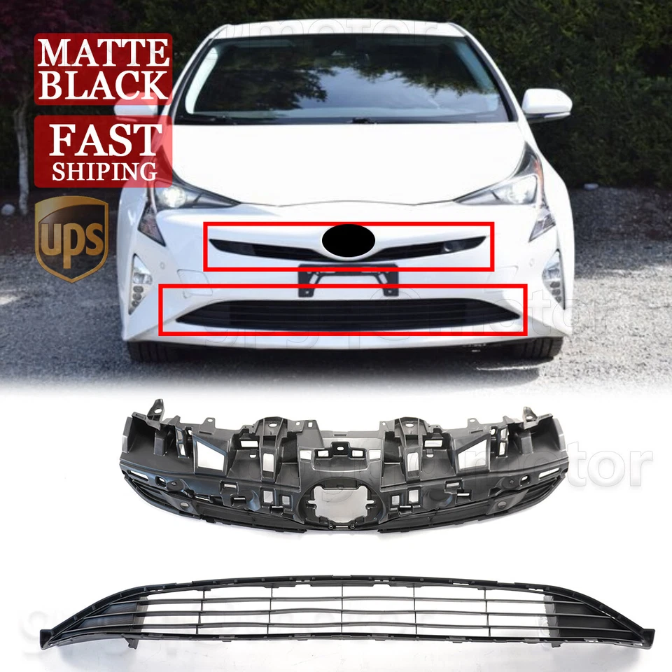 Juego de 2 kit de montaje de rejilla de barra frontal de parachoques para Toyota Prius 2016-2018 Foto 1 de 4