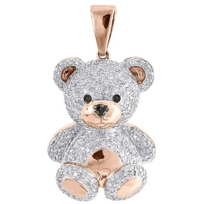 Colgante de oso de peluche de diamantes enchapado en oro rosa de 14 quilates pavé redondo creado en laboratorio en 3D Foto 1 de 4