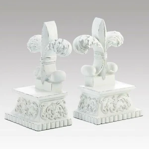 Sujetalibros de flor de lis envejecida elegante poliresina blanca soporte decoración del hogar - Imagen 1 de 3