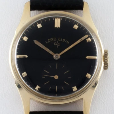 Reloj Lord Elgin Vintage Oro Amarillo 14k Cuerda Manual Esfera Negra 1953 Mov #556 Foto 1 de 4