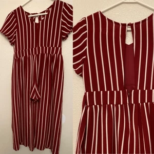 Poppies and Roses red Short Sleeve Maxi Stripe Walk-Through Romper -Girls 14 - Picture 1 of 11
