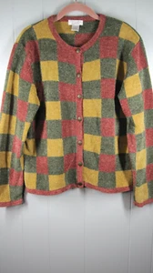 Christopher Banks Cardigan Women's L Multi Color Checked Button Boxy Cabin Core - Picture 1 of 9