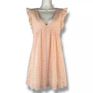 Pink Lily Babydoll Blush Pink Eyelet V-Neck Midi Dress Size M Fairy Cottage Core - Bild 1 von 7