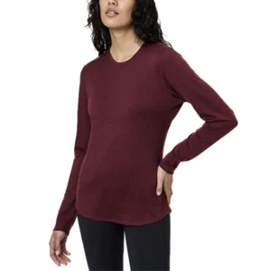 Camicia top donna in lana merino segmenti manica lunga tawny porto (rosso scuro) nuova con etichette - Foto 1 di 3