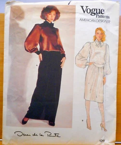 Vintage Vogue Pattern 1204 Designer Oscar de La Renta Sz 14 Top Dress Uncut FF - Picture 1 of 3