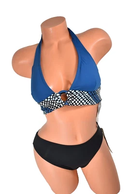 Conjunto de bikini para mujer Perry Ellis Tactel 2 piezas negro/azul a juego talla XS NUEVO CON ETIQUETAS Foto 1 de 4