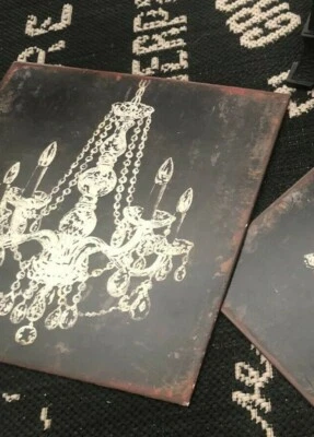 CREATIVE CO-OP Black Tin WALL Plaque CHANDELIER SQUARE Rustic Cottage Chic SIGN - Image 1 of 4