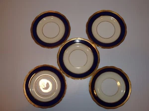 Royal Swansea England Yarborough Set 5 Bread Plates, Blue/Gold Tone - Picture 1 of 9