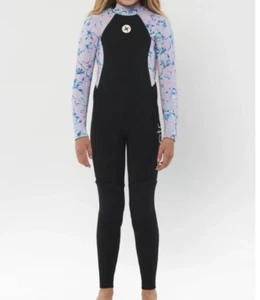 Sisstrevolution 3/2 Mädchen voller Neoprenanzug Gr. 8 M schwarz lila Blumenmuster Ärmel Reißverschluss - Bild 1 von 23