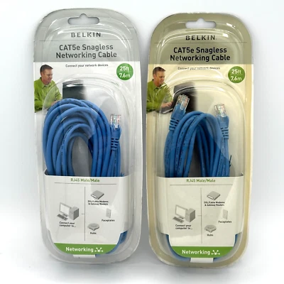 Belkin CAT5e 25ft Blue Snagless RJ45 Ethernet Cable 2-Pack New Sealed – 1 Faded - Image 1 of 4