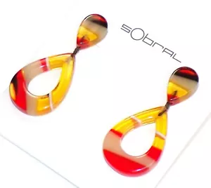 Sobral Eco Ambar Tata Earthy & Firery Hued Dangle Artist Made Post Earrings - Picture 1 of 7