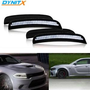 Front Rear WHITE LED STRIP Smoked Side Marker Lights For 2015-2022 Dodge Charger - Picture 1 of 7