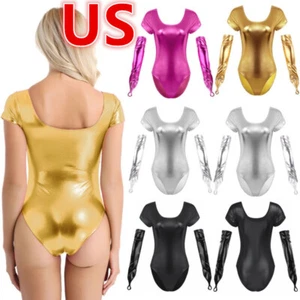 Body metálico para mujer EE. UU. cuello redondo manga corta ajustado traje de gato con guantes - Imagen 1 de 50