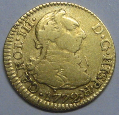 1772 MADRID 1/2 ESCUDO CHARLES III ORO ESPAÑA DOBLÓN ÉPOCA COLONIAL ESPAÑOLA Foto 1 de 3
