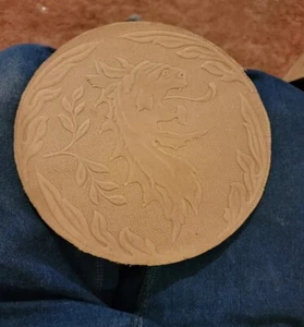Vintage Embossed Lion Pressed Leather Fiber Chair Seat Replacement Unfinished - Picture 1 of 5
