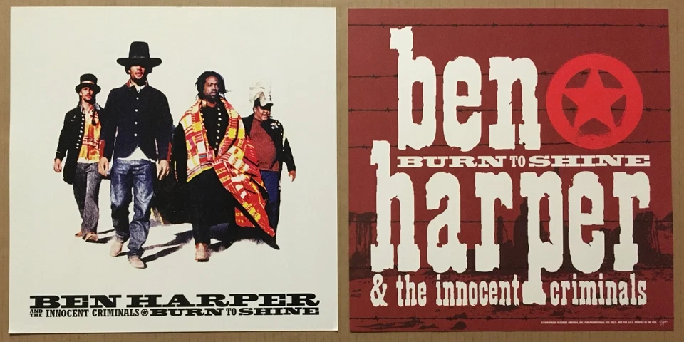 BEN HARPER Rare VINTAGE 1999 DOUBLE SIDED PROMO POSTER FLAT 4 Burn CD MINT 12x12 - Image 1 of 1