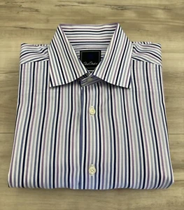 David Donahue Dress Shirt Mens Size 16-32/33 Striped Long Sleeve Button Up Trim - Picture 1 of 12