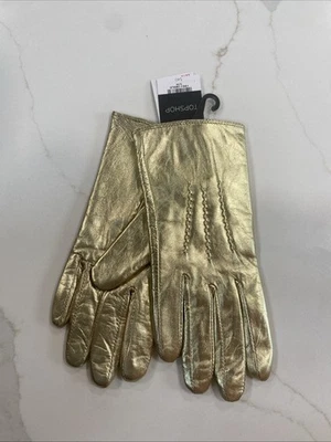 Guantes de cuero dorados Topshop para mujer Foto 1 de 4