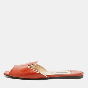 Prada Orange Patent Leather Flat Slides Size 36 - Picture 1 of 10