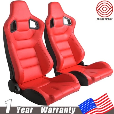 Pair of Vinyl Leather Reclinable Racing Seats for Acura with Dual-Slider Red - Image 1 of 4