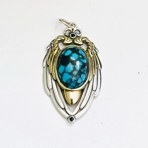 Natural Gemstone Spiderweb Turquoise Angel Wing Necklace Valuable Unique Jewelry - Picture 1 of 8