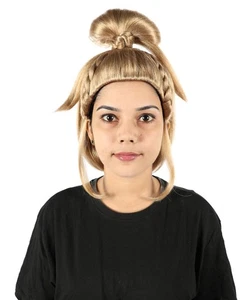 Parrucca panino alto HPO donna adulto colore biondo pizzo davanti con trecce laterali - Foto 1 di 8