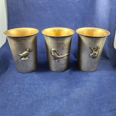 Juego de 3 tazas de caza vintage Gucci Italia plata esterlina 800 ciervo pájaro pollo Foto 1 de 4