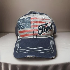 Ford Motor American Flag Distressed Baseball Cap H3 Headwear Adjustable Hat New - Picture 1 of 9