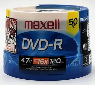 Maxell DVD-R Recordable Media Write-Once 4.7GB, 16X, 120 min, 50-Pack Spindle - Image 1 of 4