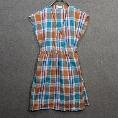 Vestido feminino Bridge & Burn envoltório pequeno linho Acadia manga gorro bolsos xadrez - Imagem 1 de 4